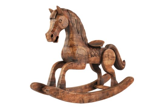 Wooden rocking horse isolated on white background