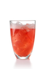 Berries mocktail with ice, isolation on white background. Pink sparkling cocktail in minimal style....