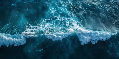 A wave of the ocean is breaking against a blue background