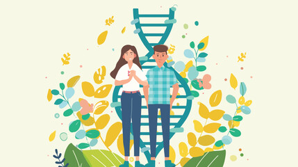 DNA molecules man and women holding genes Concept