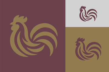Rooster Silhouette Abstract Logo Illustration Bold Chicken Gold Maroon Burgundy Color Branding
