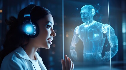 IoT Chatbot in healthcare, doctor using a chatbot Intelligence (AI) Innovation concept to assist in diagnosing medical condition and treatment. Copy space for text, AI generated