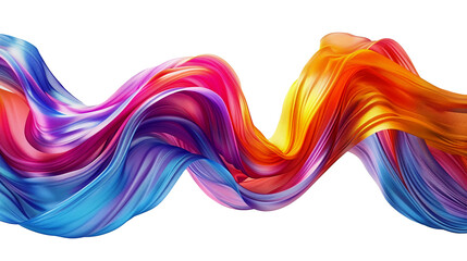 Multicolored twisted abstract wave in motion on a transparent background, smooth multicolored wave shapes, smooth curves. 3D rendering. Generative AI