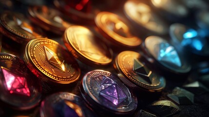 Set of crypto currency. Cryptocurrency coin, digital money and virtual payment concept. Virtual Revolution: A Compelling Display of Cryptocurrency Coins, Redefining the Concept of Digital Wealth