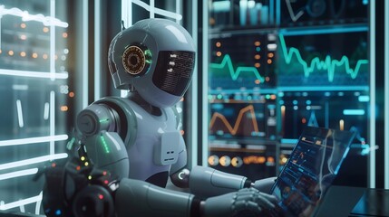 Fototapeta premium Ai technology, Artificial Intelligence. using technology smart robot AI, artificial intelligence by enter command prompt for generates something, Futuristic technology transformation. Chat with AI