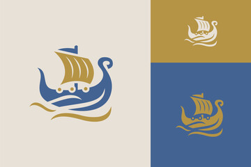 Longboat Viking Logo Ship Sailboat Longboat Nordic Scandinavian Ocean Wave