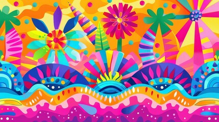 Festival bursting with vibrant and contrasting colors in decor and costumes.