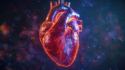 Image of isolated human heart with 3D hologram. Medical concept. new technology