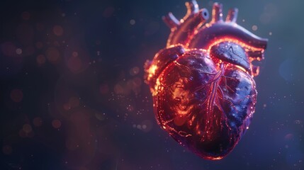 Image of isolated human heart with 3D hologram. Medical concept. new technology