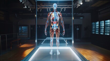 Isolated anatomical human body model with 3D hologram. Medical concept. new technology