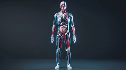 Isolated anatomical human body model with 3D hologram. Medical concept. new technology