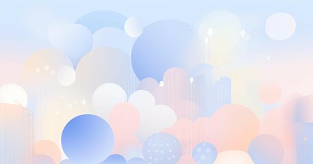 Layered pastel textures and shapes create a dreamy, abstract background.