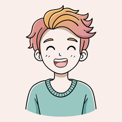 Minimalist person with a laughing expression, crafted in an adorable doodle style, Generative AI