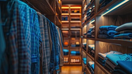 commercial photo, close-up, walk-in closet items, bottom view, soft light