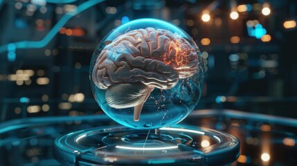 Picture of human brain. Isolated with 3D hologram. Medical concept. new technology