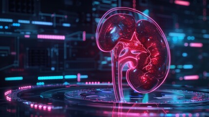 Obraz premium Picture of human kidney isolated with 3D hologram. Medical concept. new technology
