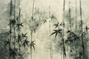 sketch of a bamboo tree. bamboo. oriental. Hand edited. Painting of bamboo in watercolour Towering bamboo trees among a hazy, monochrome woodland
