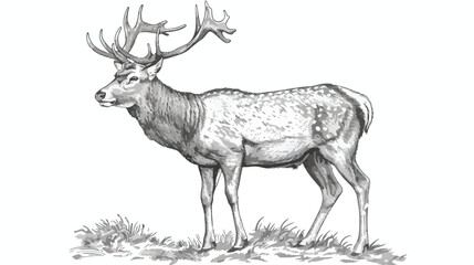 Red deer hand drawn with contour lines on white background