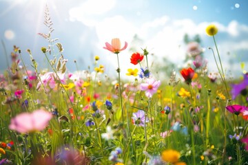 Colorful Wildflowers Blooming in Spring Sunshine