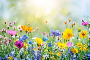 Colorful Wildflowers Blooming in Spring Sunshine