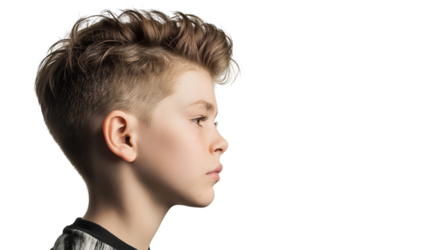 Side View Portrait of Young Boy with Short Brown