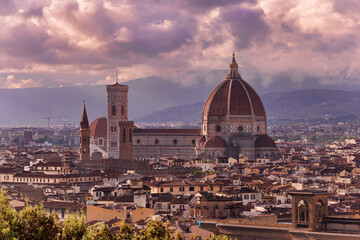 Fototapeta premium Il Duomo and Giotto's tower of the Cathedral of Santa Maria del Fiore, Florence, Italy