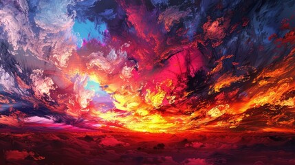 Fototapeta premium Breathtaking sunset floods the sky with vivid, dramatic hues.