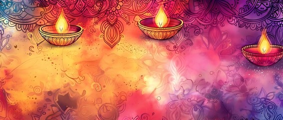 Ornate Diwali Doodle Background with Blank Center for Copyspace