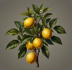 Lemon tree isolated on transparent background old botanical illustration