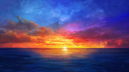 Obraz premium Breathtaking sunset floods the sky with vivid, dramatic hues.