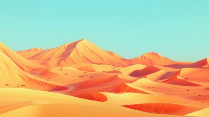 Naklejka premium A low poly, pastelcolored desert landscape, featuring expansive dunes and secretive oases.