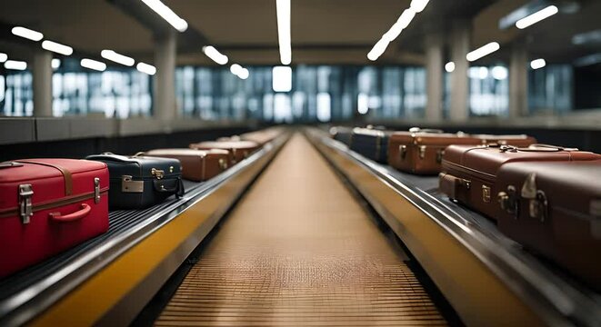 Suitcases in belts at the airport.