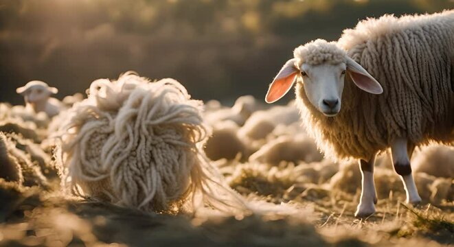 Farmer shearing a sheep.