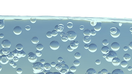 水面と気泡、炭酸水や清潔感や洗濯をイメージする水中の泡