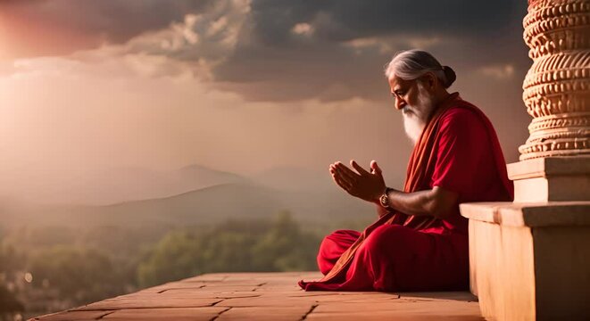Indian guru praying in india.