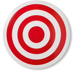 Obraz premium Bright red and white bullseye target for archery and dart practice isolated on transparent background.