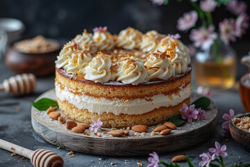 Bienenstich - Bee sting cake with a honey-almond topping and creamy filling. 