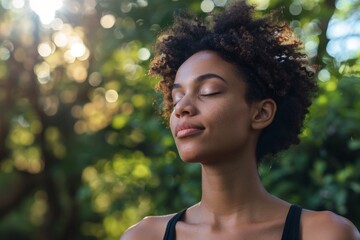 woman with curly hair enjoying nature