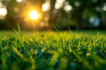 Naklejka premium Sunlit grass field with blurred background