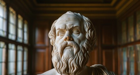 Weathered stone bust of a bearded man