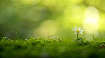 Obraz premium Peaceful nature scene with white flower and green foliage