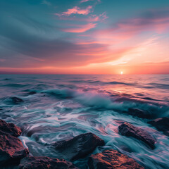 sundown, niebo, morski, oceanu, woda, słońce, charakter, wschody, plaza, krajobraz, chmura, chmura, czerwień, piękne, blękit, pomarańcz, horyzont, dzisiejszy wiecz&oacute;r, lato, barwa, beuty, wybrzeze, isk