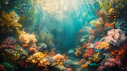 Enchanting Underwater Seascape with Colorful Corals and Sunbeams