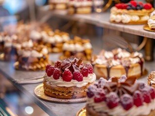 Fototapeta premium Delicious pastries and desserts on display in a bakery