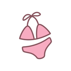 Cute woman swimsuit icon. Hand drawn illustration of a pink swimwear isolated on a white background. Kawaii sticker. Vector 10 EPS.