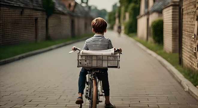 Child distributing newspapers in the city.
