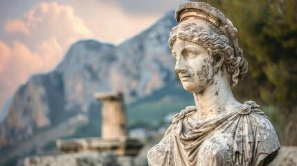 Fototapeta premium ancient greek statue overlooking mountain landscape