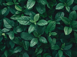 Lush green leaves with water droplets