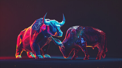a low poly bull and bear