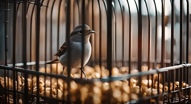 Bird in a cage.